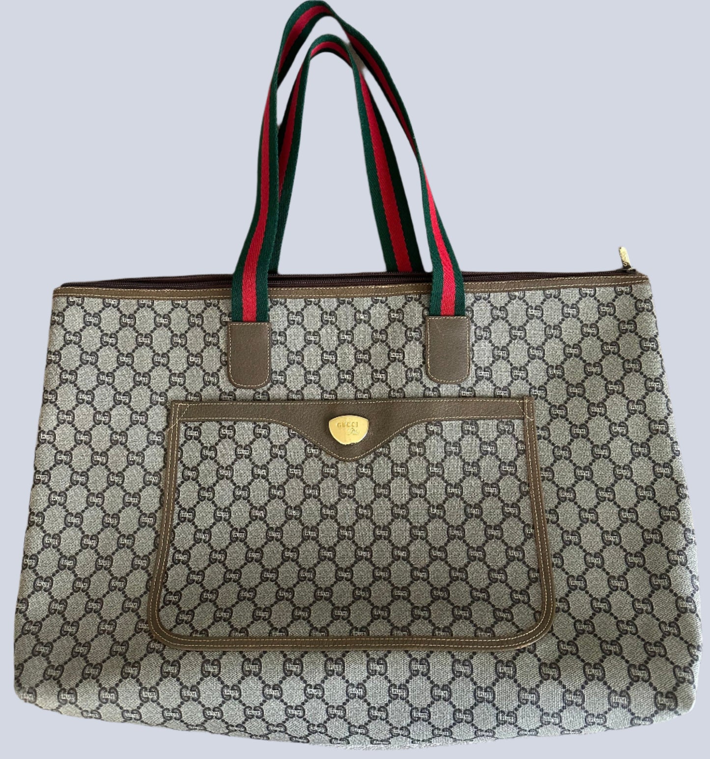 GUCCI GG Plus Monogram Tote - LARGE w Sherry Line Strap & Zip Close