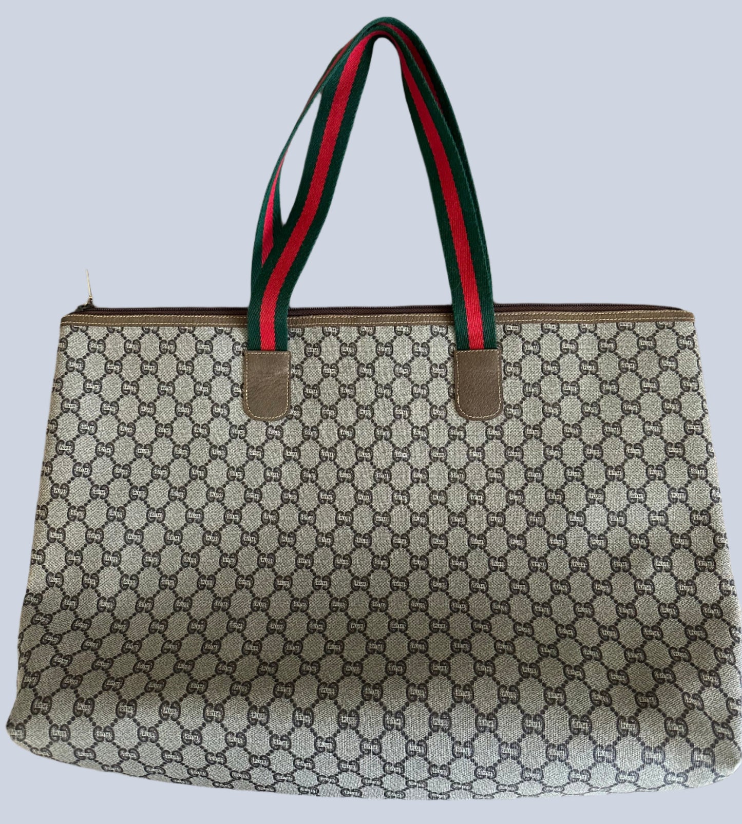 GUCCI GG Plus Monogram Tote - LARGE w Sherry Line Strap & Zip Close