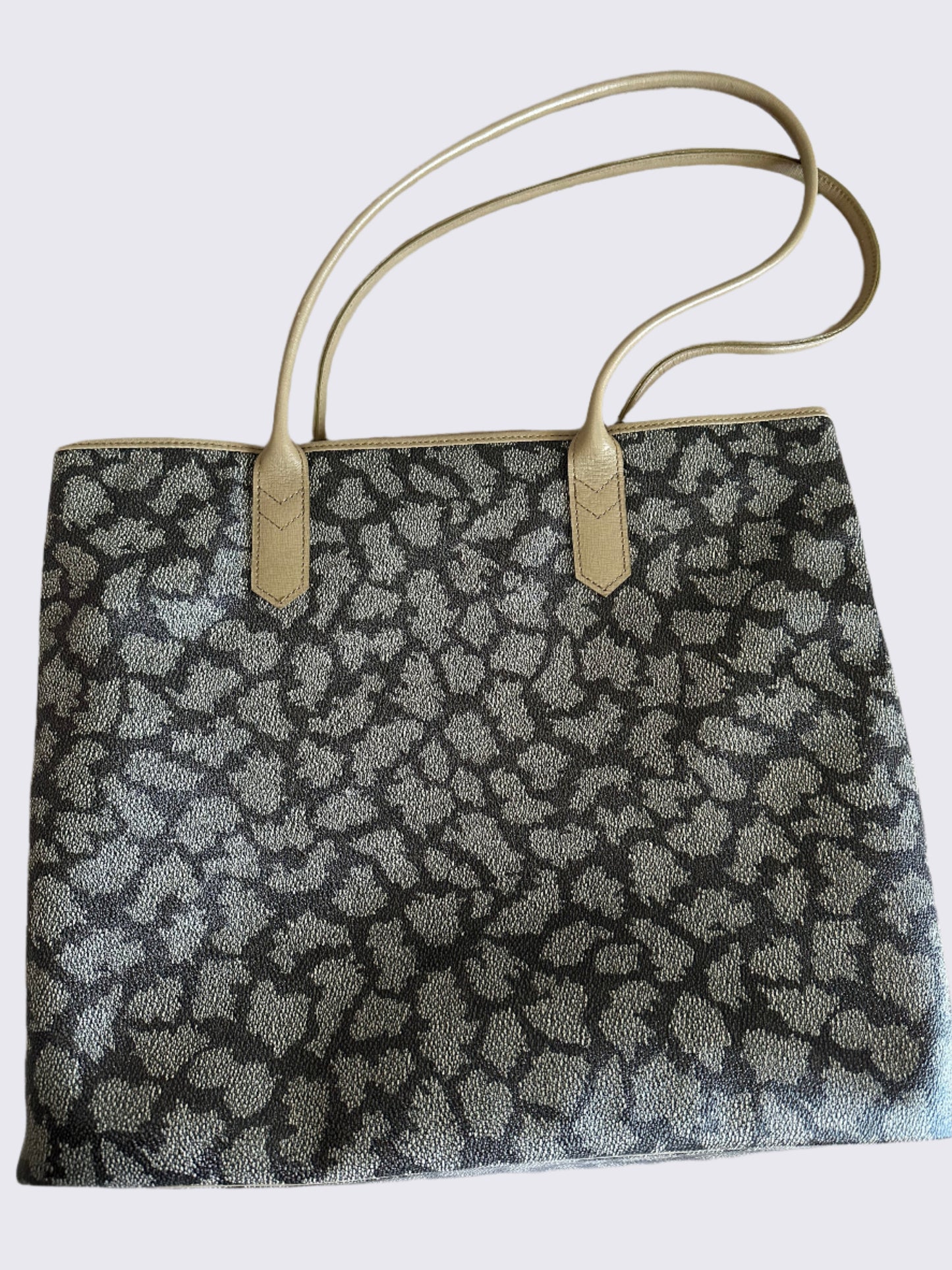 Yves Saint Laurent Dark Tan and Taupe Tote Bag in Giraffe Print Coated Canvas