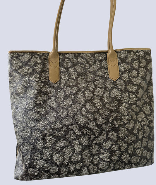 Yves Saint Laurent Dark Tan and Taupe Tote Bag in Giraffe Print Coated Canvas