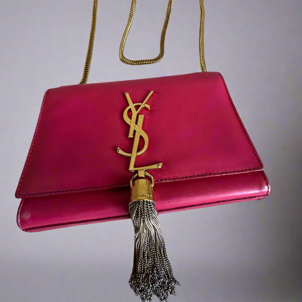 Yves Saint Laurent Pom Pom I Kate Medium Tassel/Leather Hot Pink Bag.