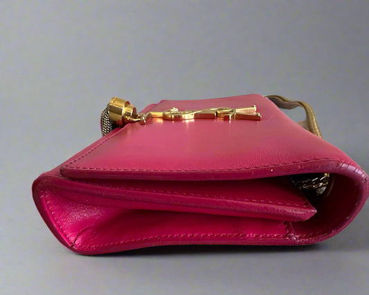 Yves Saint Laurent Pom Pom I Kate Medium Tassel/Leather Hot Pink Bag.