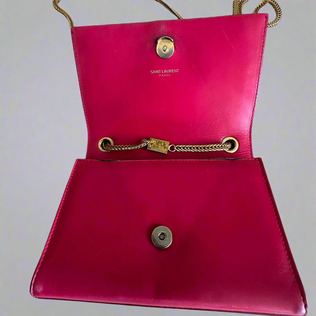 Yves Saint Laurent Pom Pom I Kate Medium Tassel/Leather Hot Pink Bag.