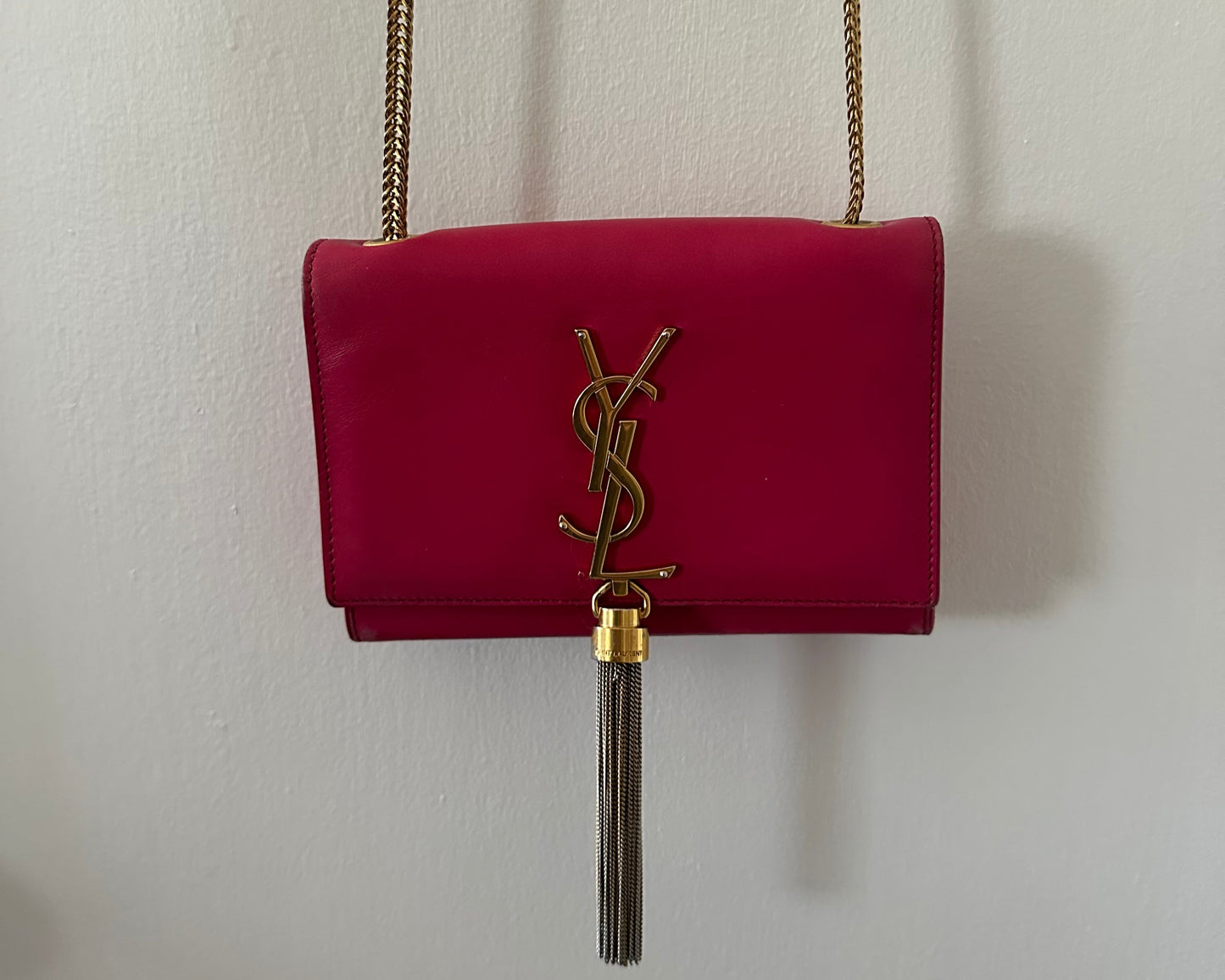 Yves Saint Laurent Pom Pom I Kate Medium Tassel/Leather Hot Pink Bag.