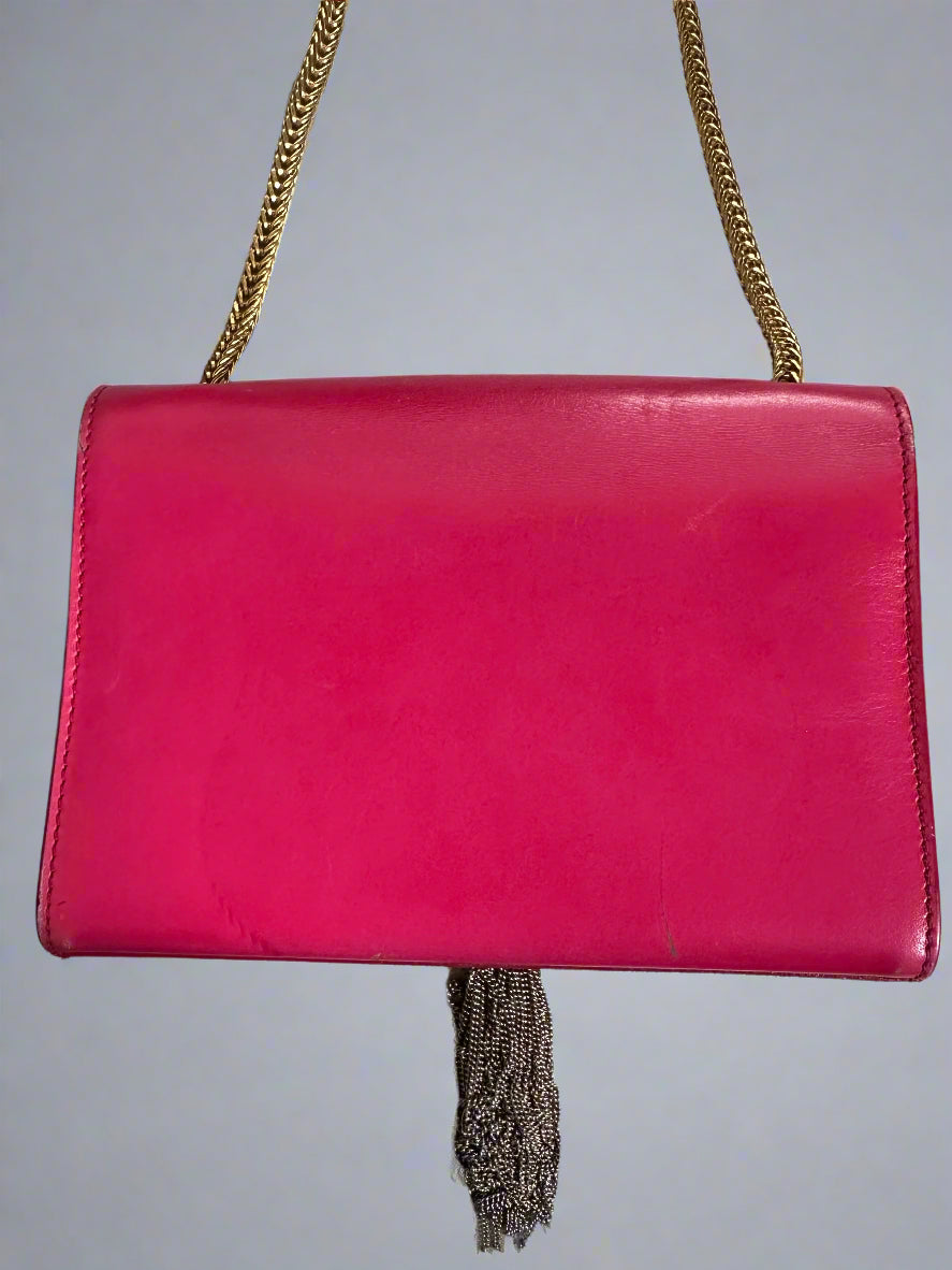 Yves Saint Laurent Pom Pom I Kate Medium Tassel/Leather Hot Pink Bag.