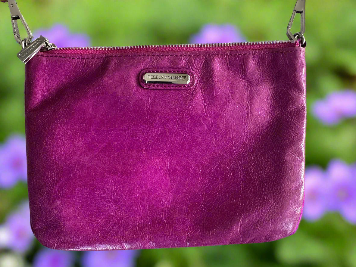 Rebecca Minkoff Purple Magenta Leather Crossbody Bag with 4 zippers