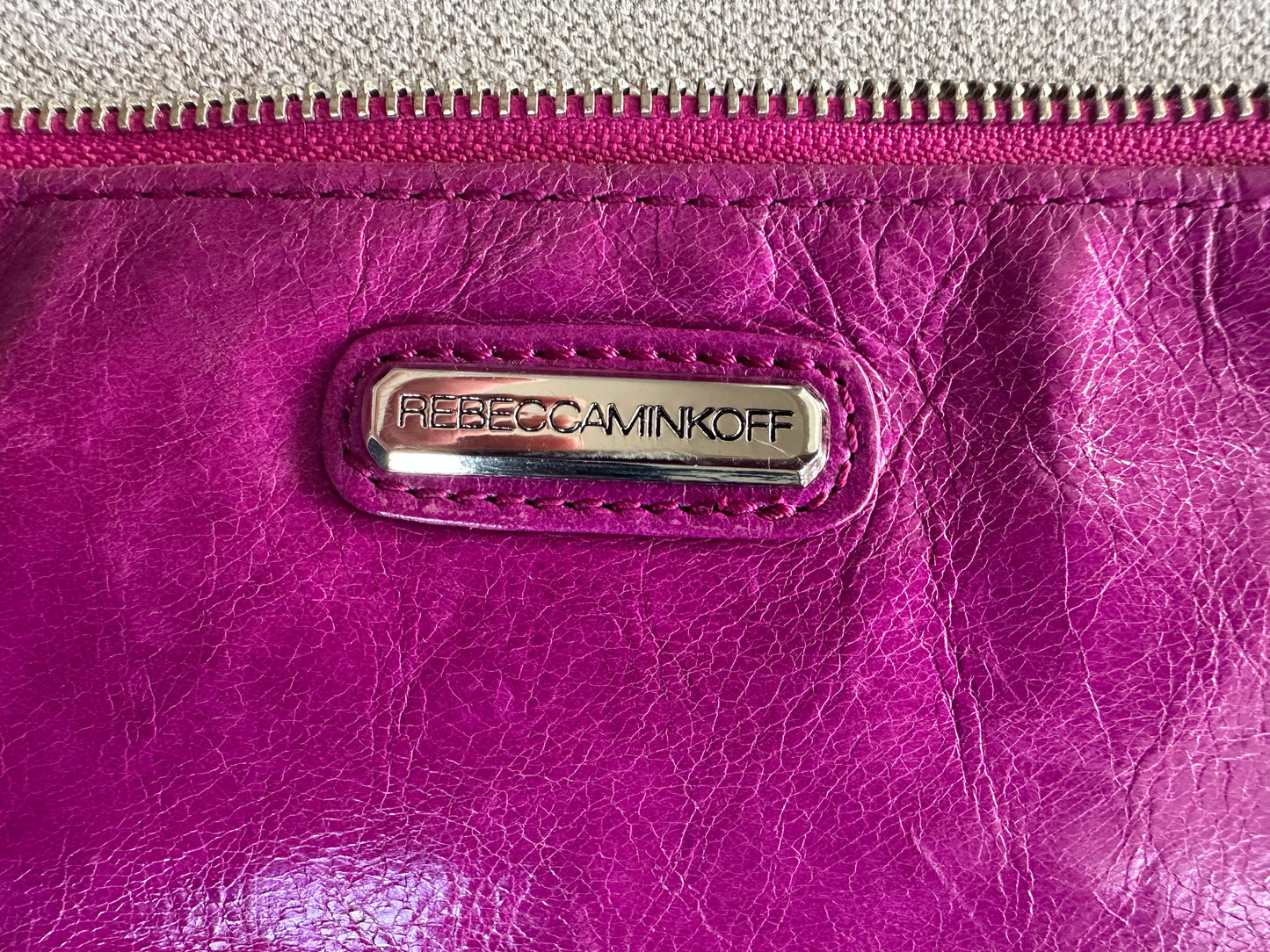 Rebecca Minkoff Purple Magenta Leather Crossbody Bag with 4 zippers