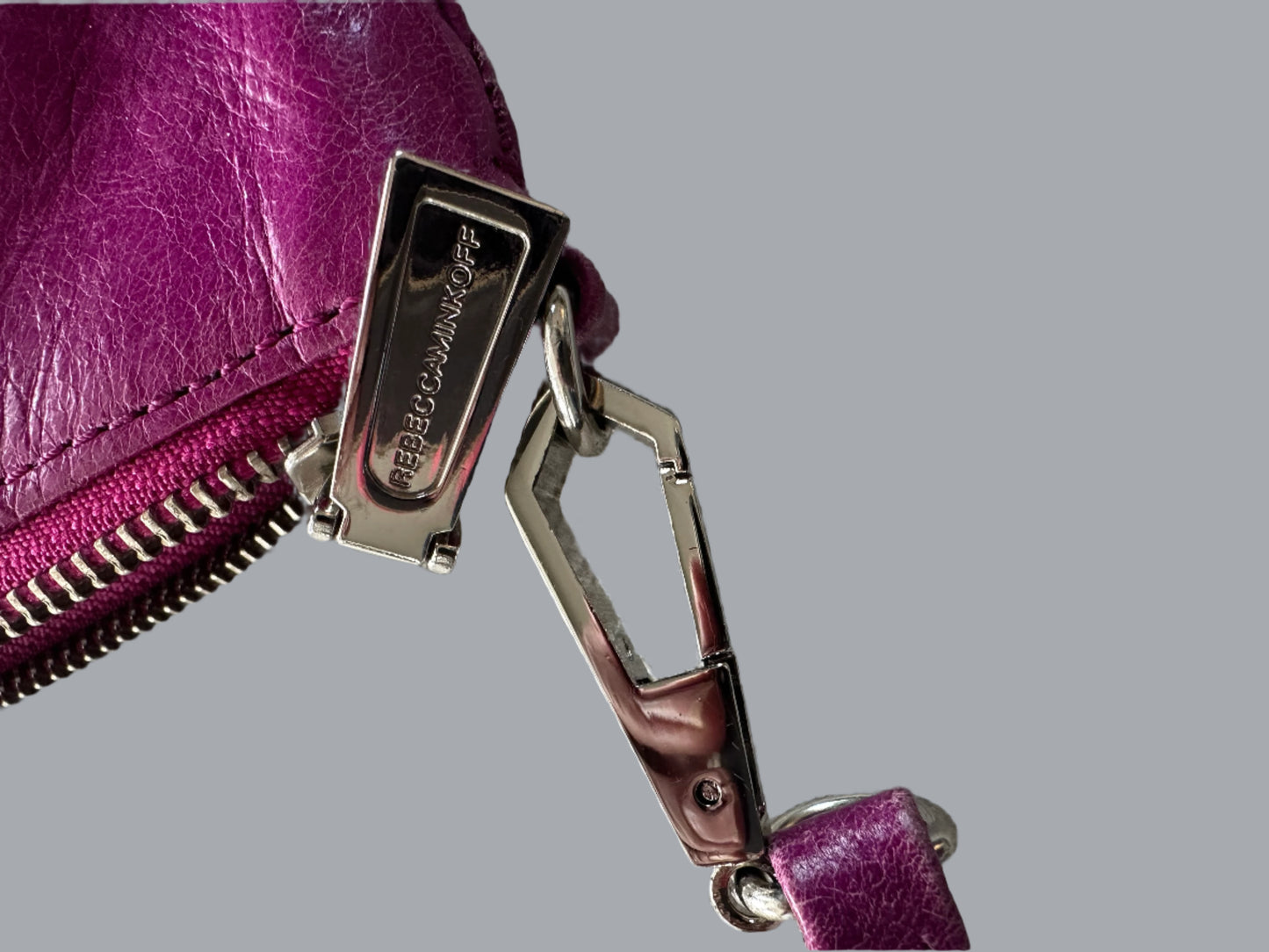 Rebecca Minkoff Purple Magenta Leather Crossbody Bag with 4 zippers