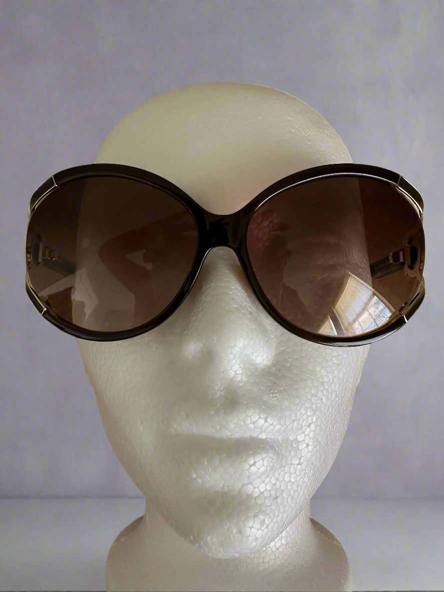 NEW!! Feragamo Brown Oversized Sunglasses w/Signature Gold Horse bit on side