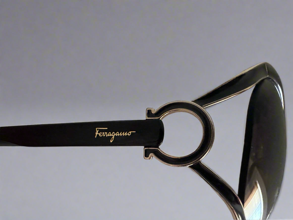 NEW!! Feragamo Brown Oversized Sunglasses w/Signature Gold Horse bit on side