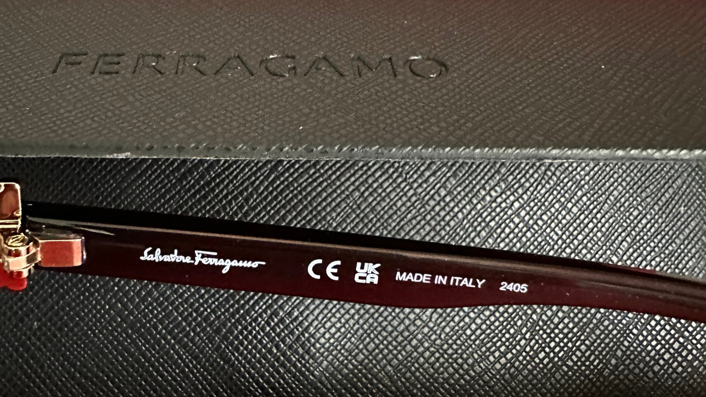 NEW!! Feragamo Brown Oversized Sunglasses w/Signature Gold Horse bit on side