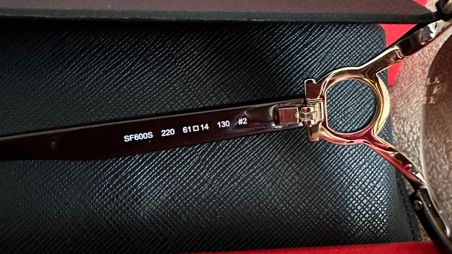 NEW!! Feragamo Brown Oversized Sunglasses w/Signature Gold Horse bit on side