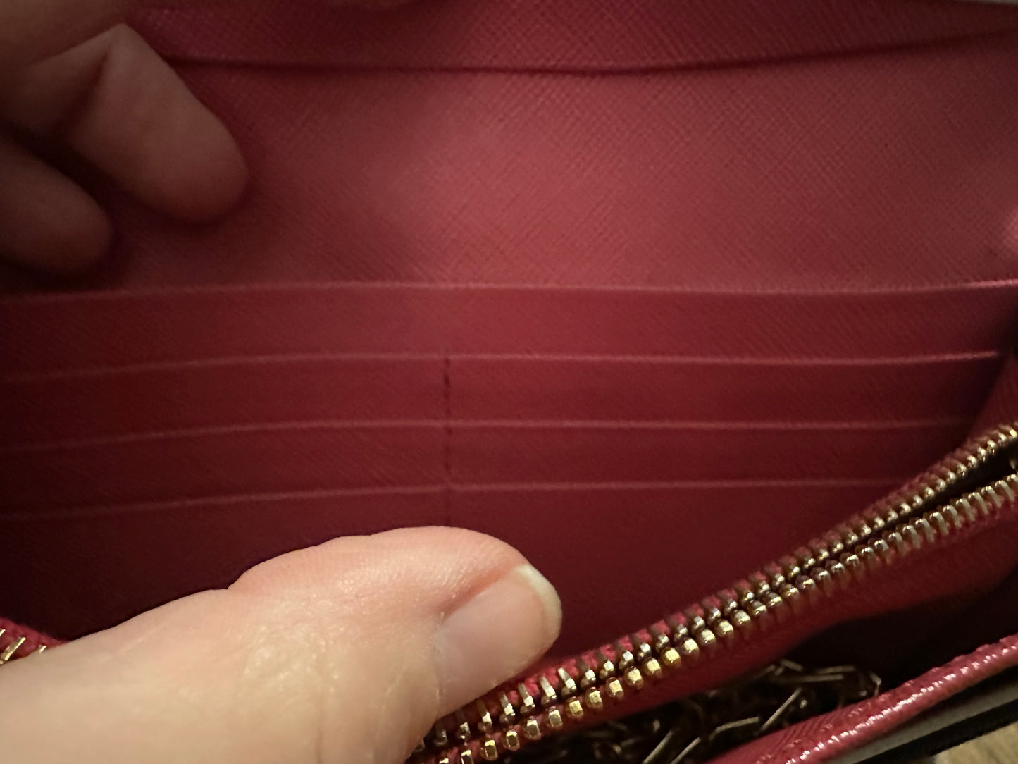 Still in Stores! New! Prada Double Snap Long Safiano Tri-tone Wallet in Black/ Pink Hibiscus with unbranded gold chain