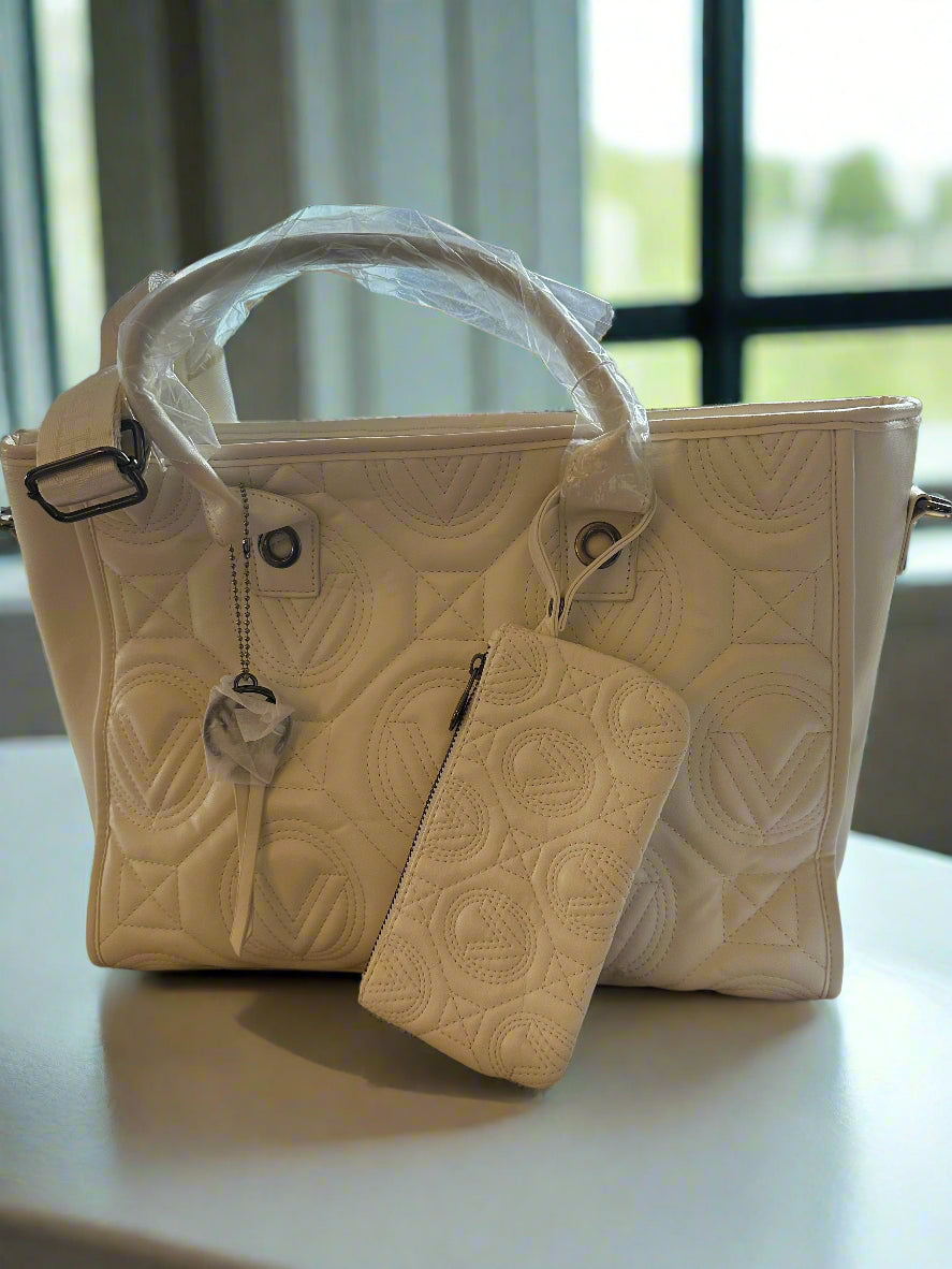 NWT NEW Valentino Orlandi White Vegan Leather Tote w/ Branded Crossbody Strap