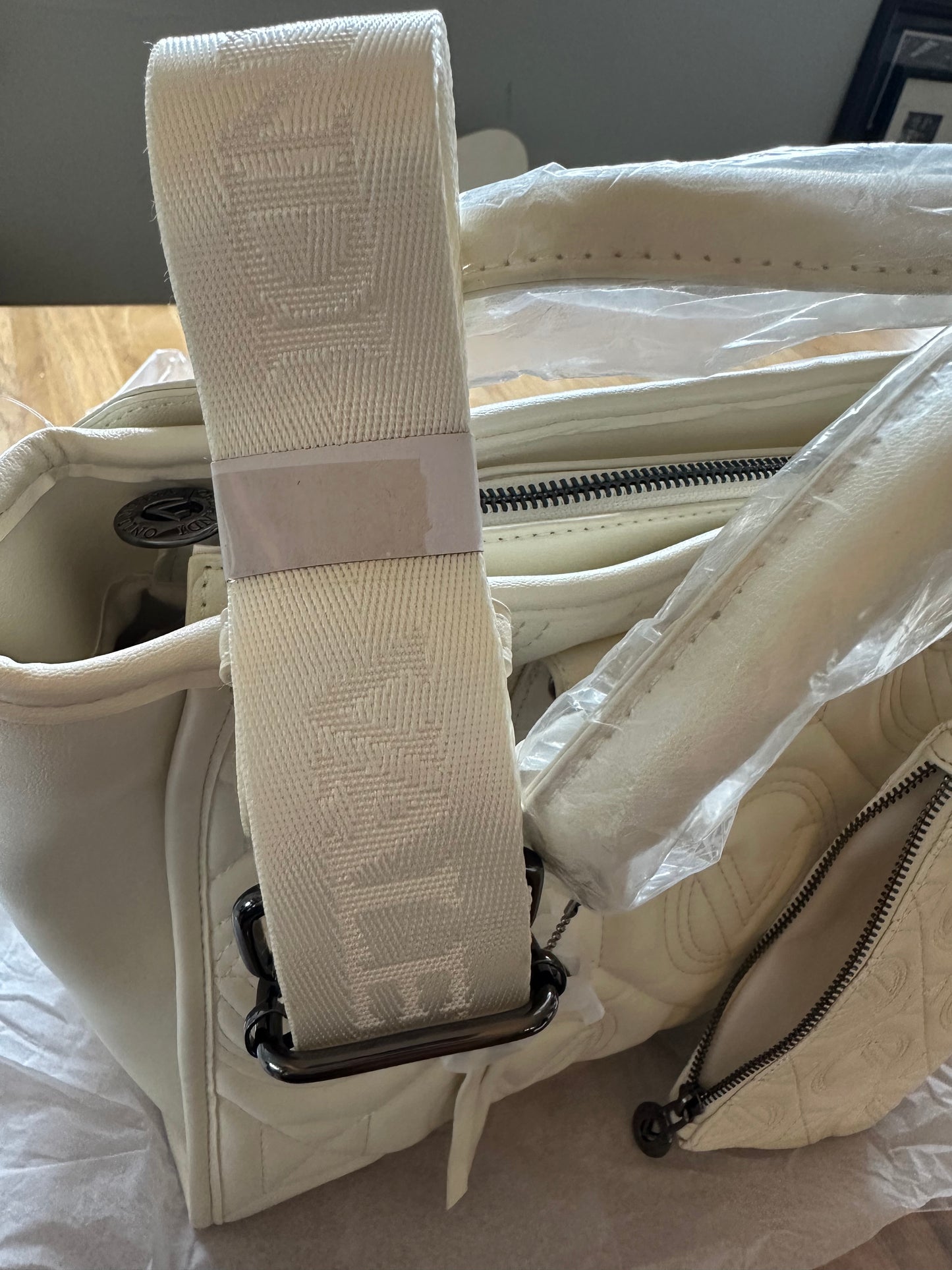 NWT NEW Valentino Orlandi White Vegan Leather Tote w/ Branded Crossbody Strap