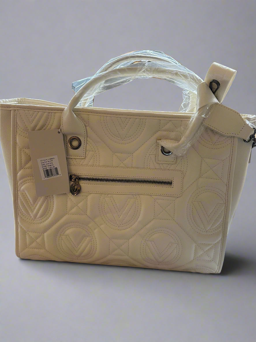 NWT NEW Valentino Orlandi White Vegan Leather Tote w/ Branded Crossbody Strap
