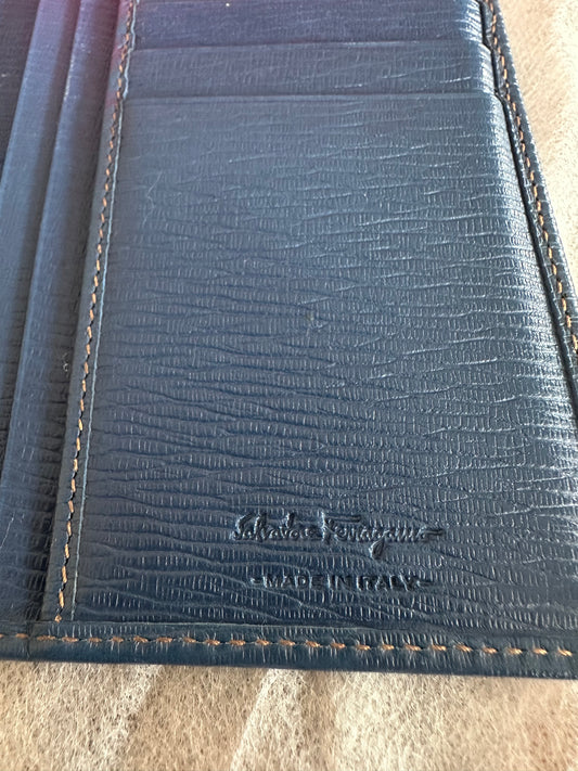 Salvatore Ferragamo Blue Leather Bi Fold Wallet Unisex
