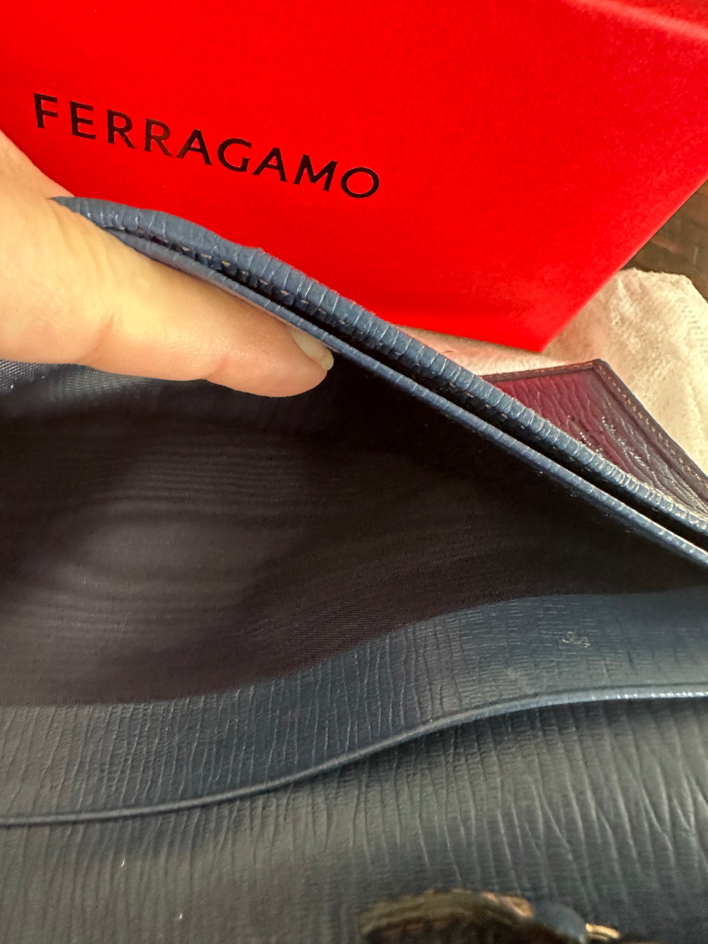 Salvatore Ferragamo Blue Leather Bi Fold Wallet Unisex