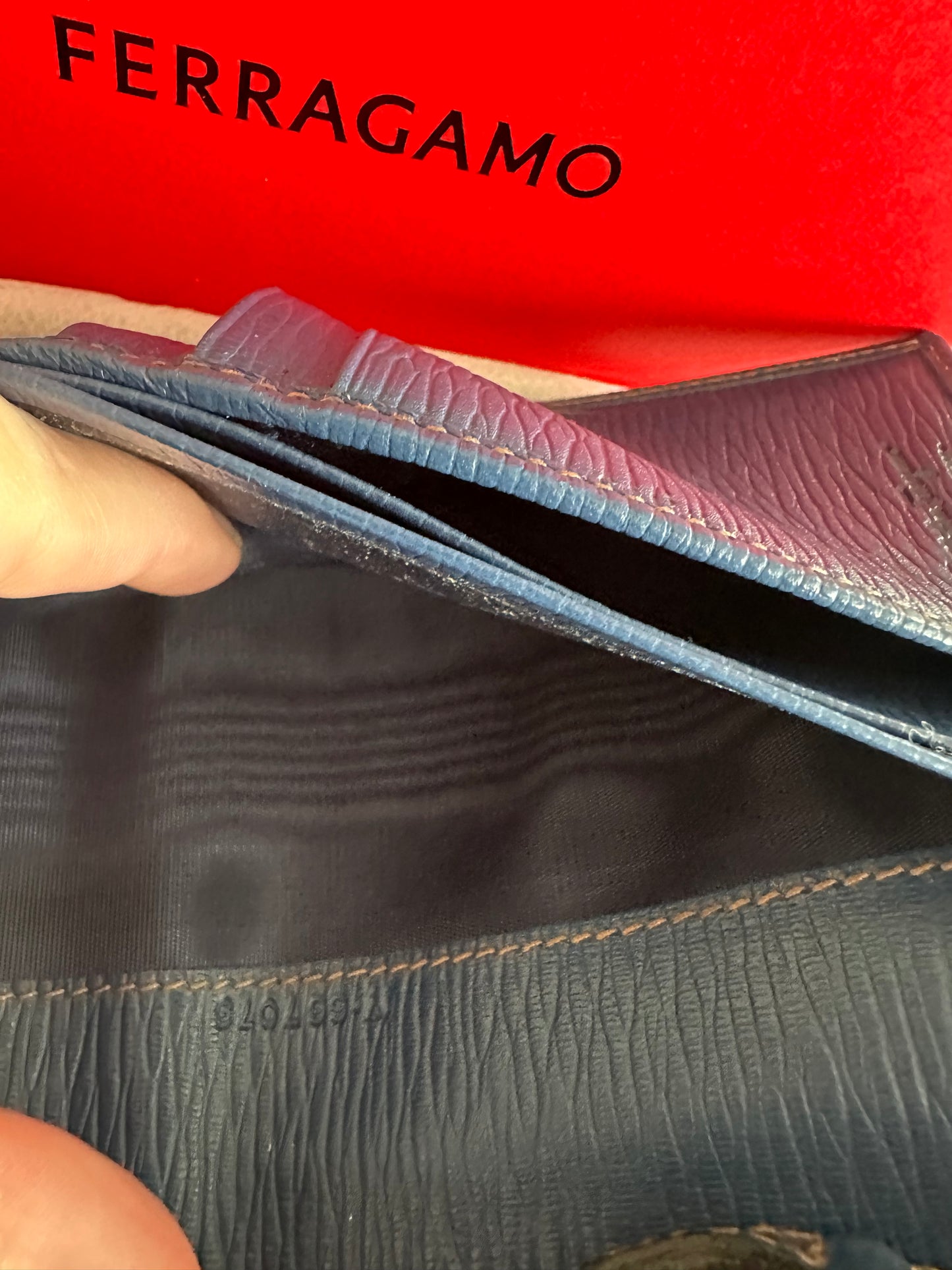 Salvatore Ferragamo Blue Leather Bi Fold Wallet Unisex
