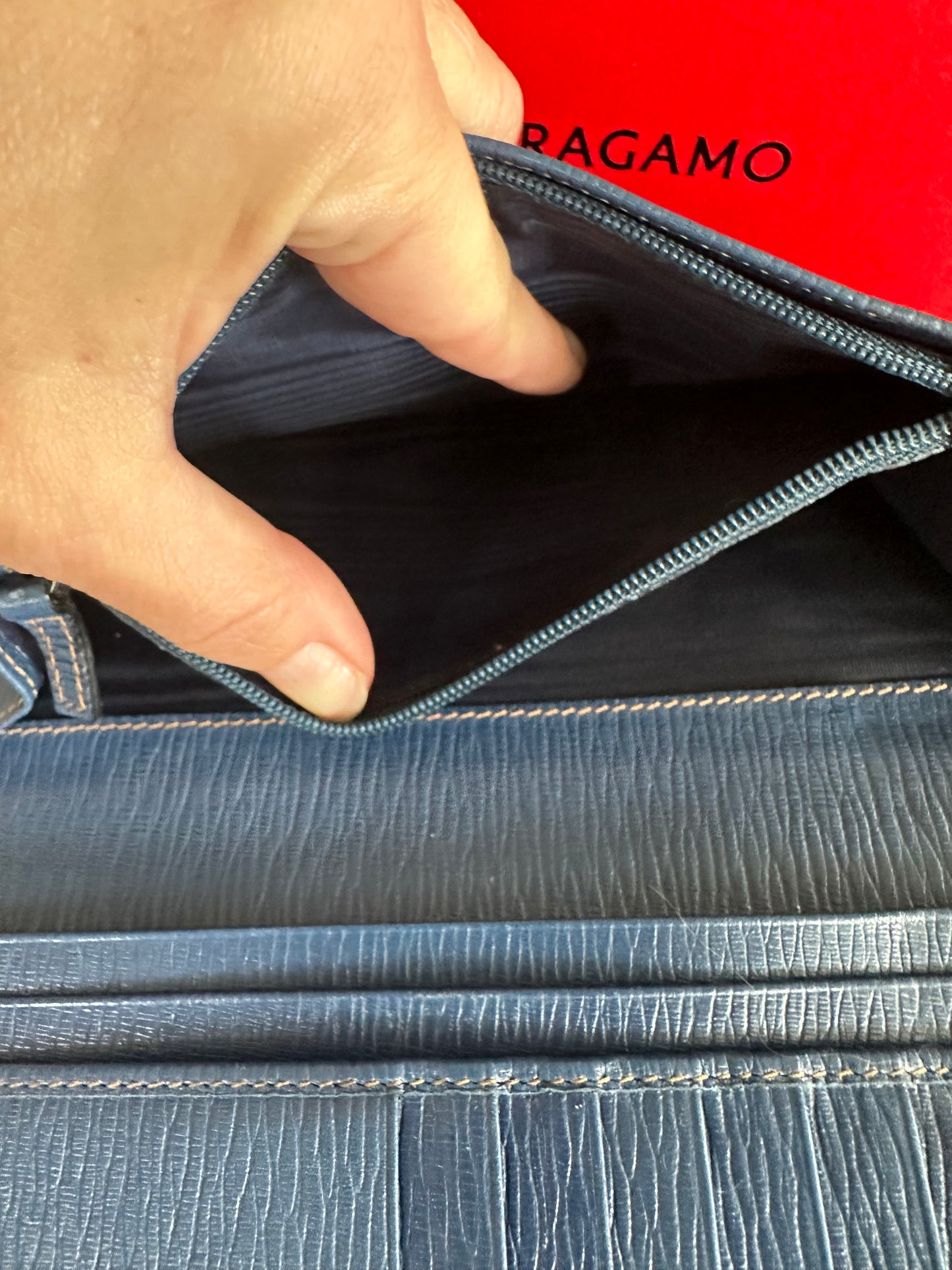 Salvatore Ferragamo Blue Leather Bi Fold Wallet Unisex