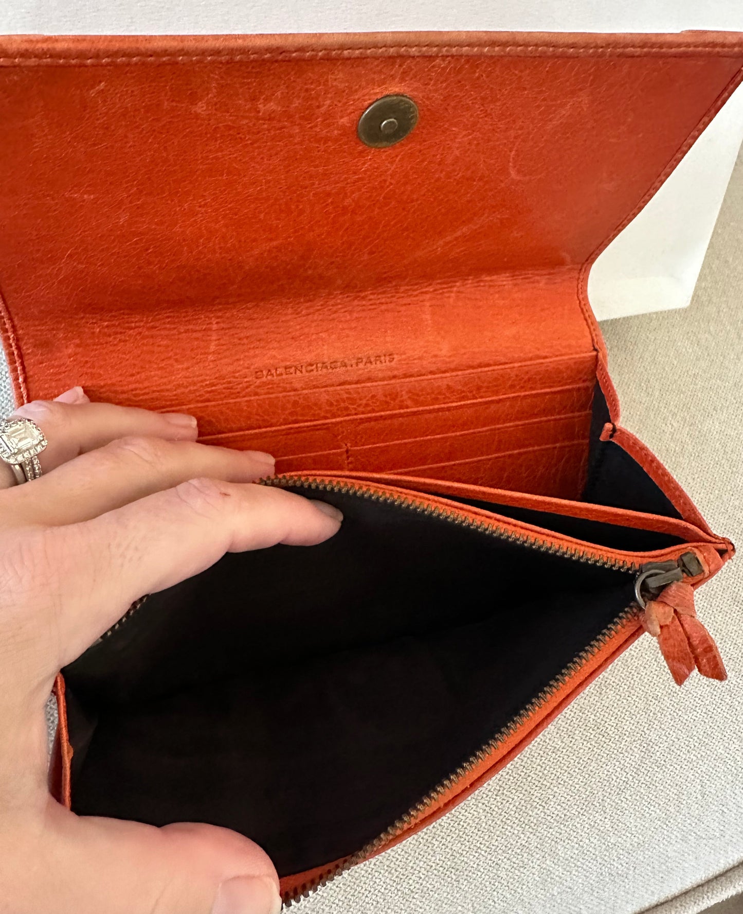 Balenciaga Classic Long Zippie Leather Wallet/Clutch in Tangerine