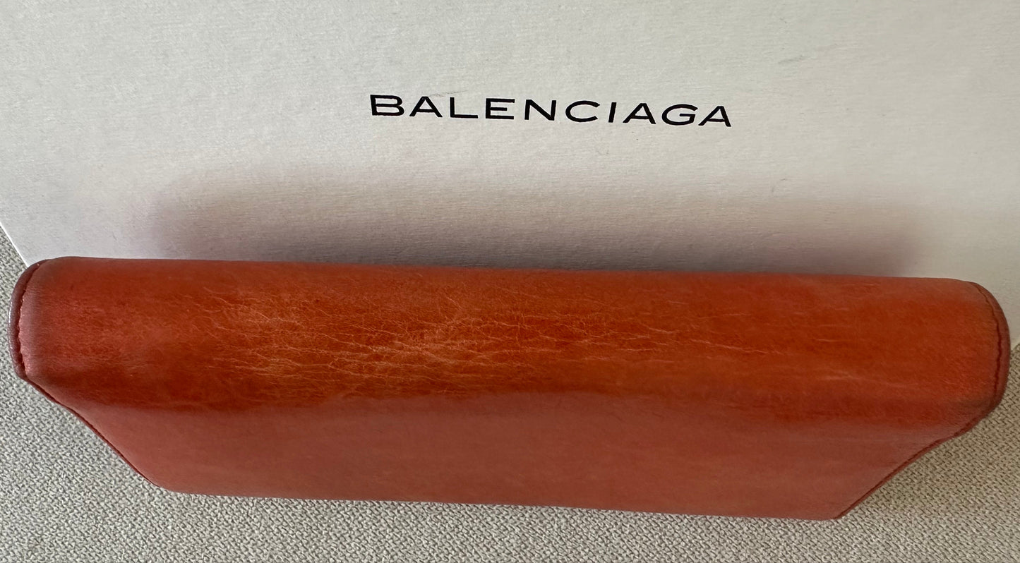 Balenciaga Classic Long Zippie Leather Wallet/Clutch in Tangerine