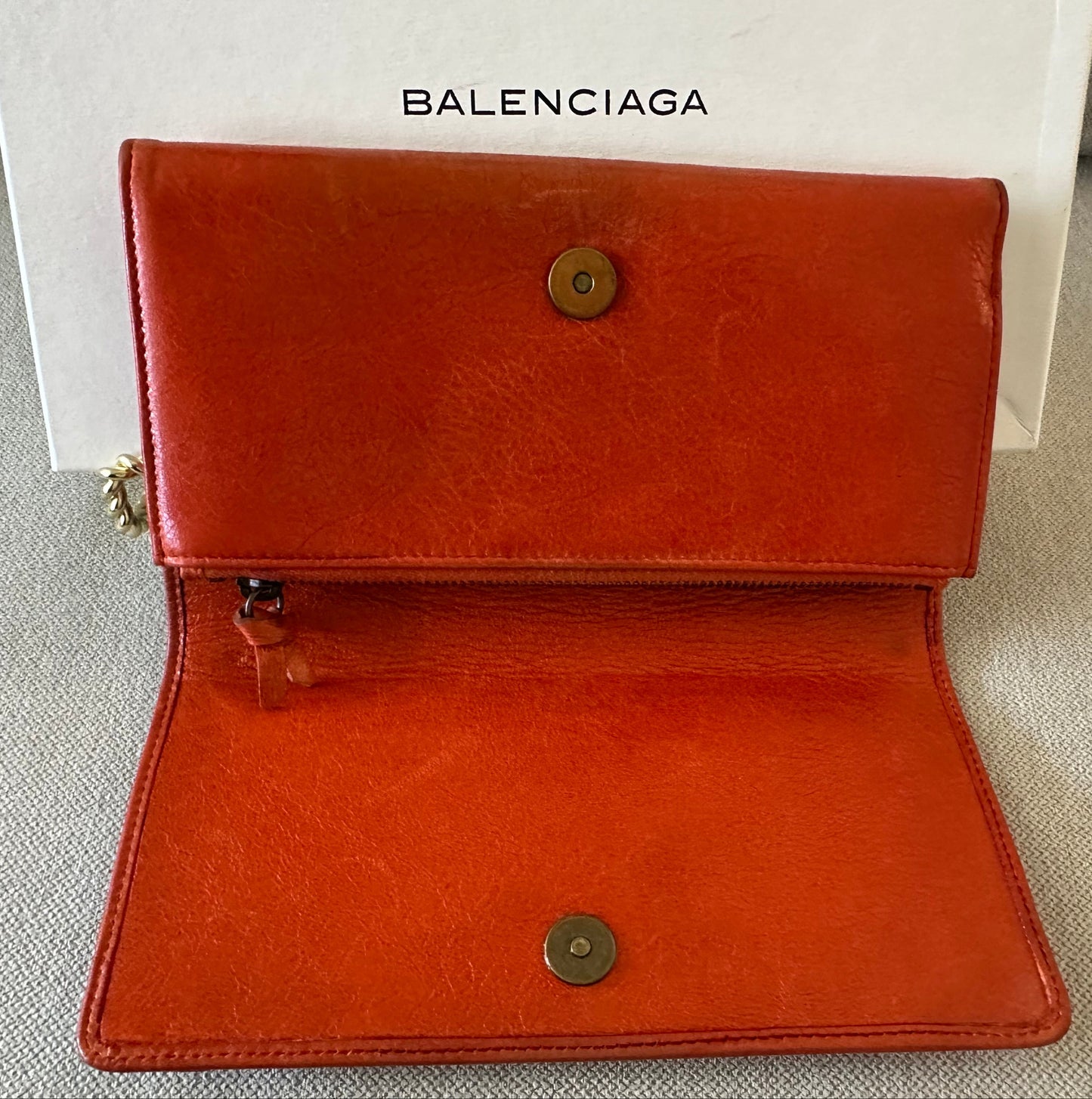 Balenciaga Classic Long Zippie Leather Wallet/Clutch in Tangerine