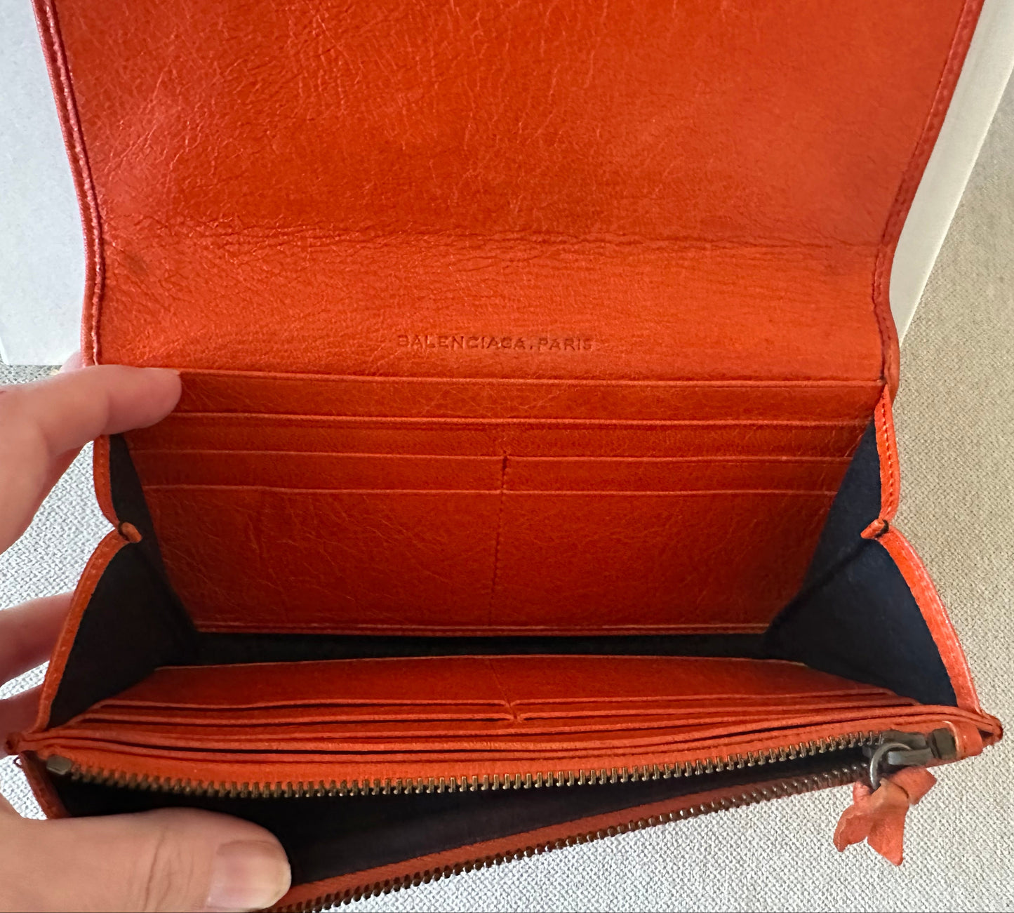Balenciaga Classic Long Zippie Leather Wallet/Clutch in Tangerine