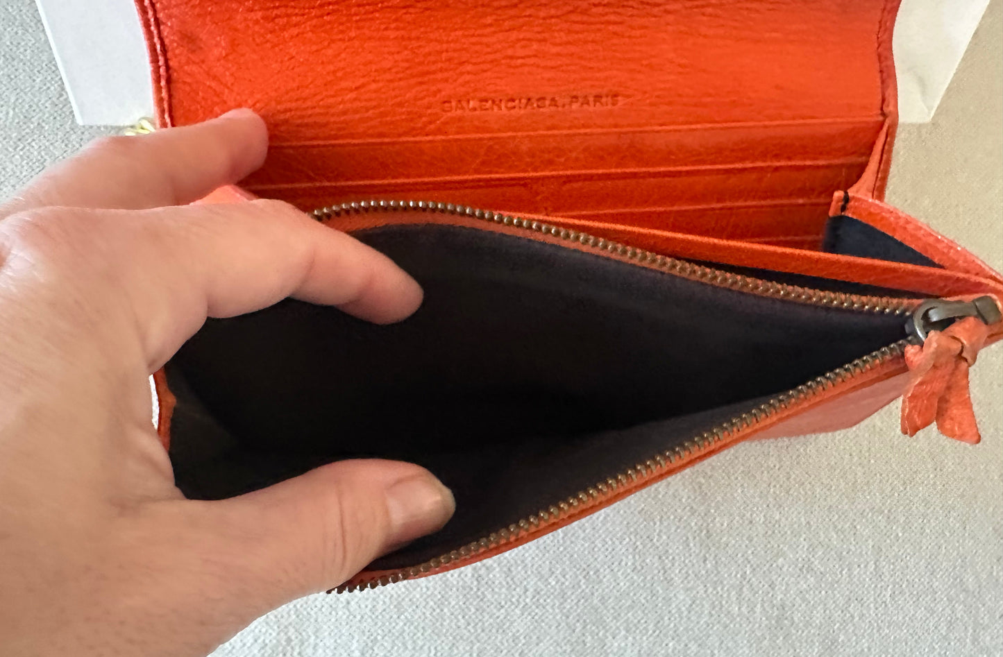 Balenciaga Classic Long Zippie Leather Wallet/Clutch in Tangerine