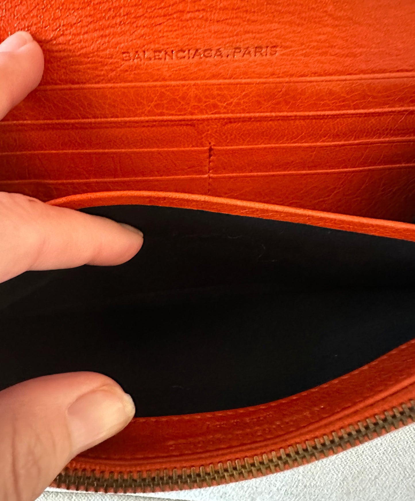 Balenciaga Classic Long Zippie Leather Wallet/Clutch in Tangerine