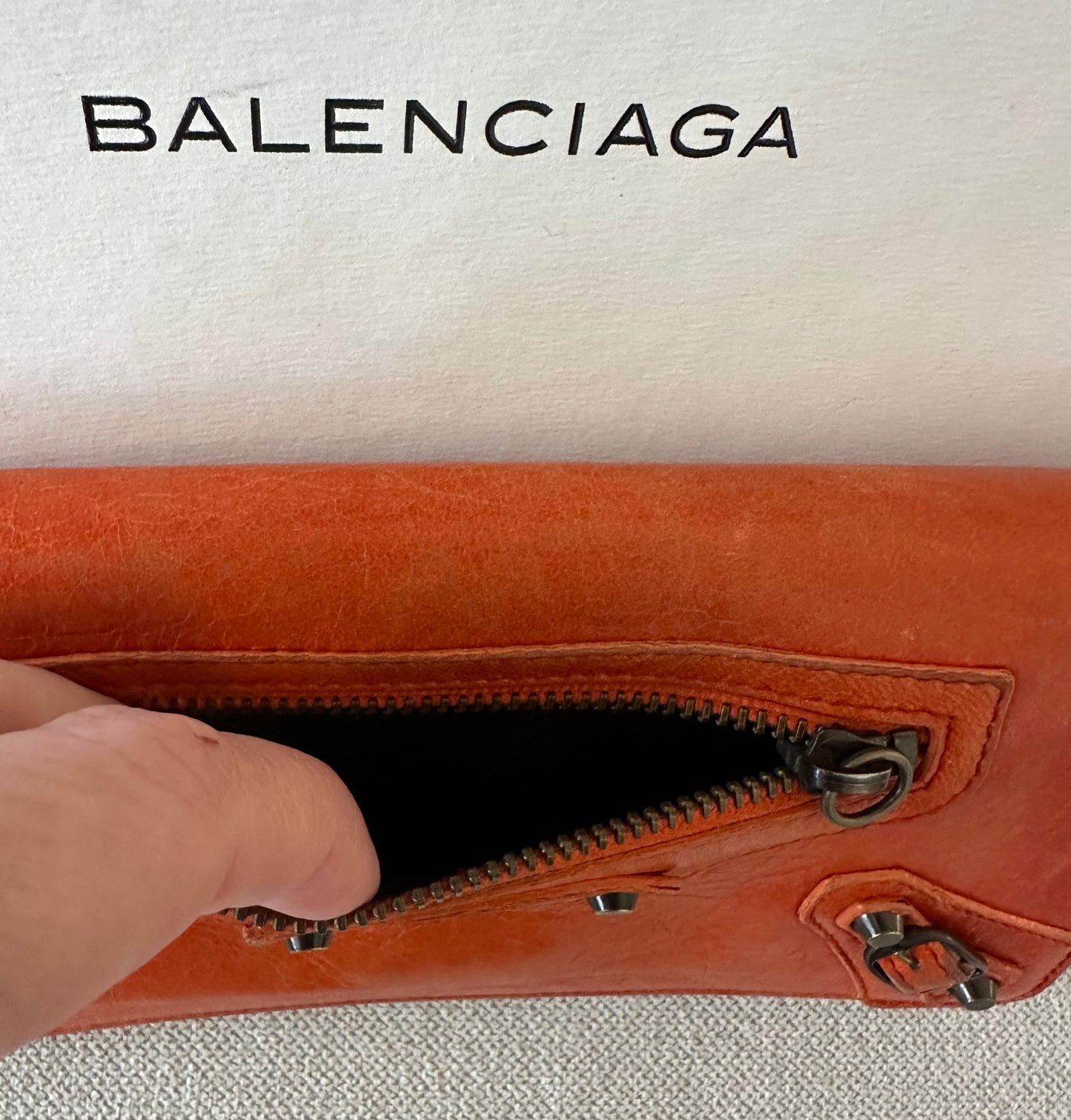 Balenciaga Classic Long Zippie Leather Wallet/Clutch in Tangerine