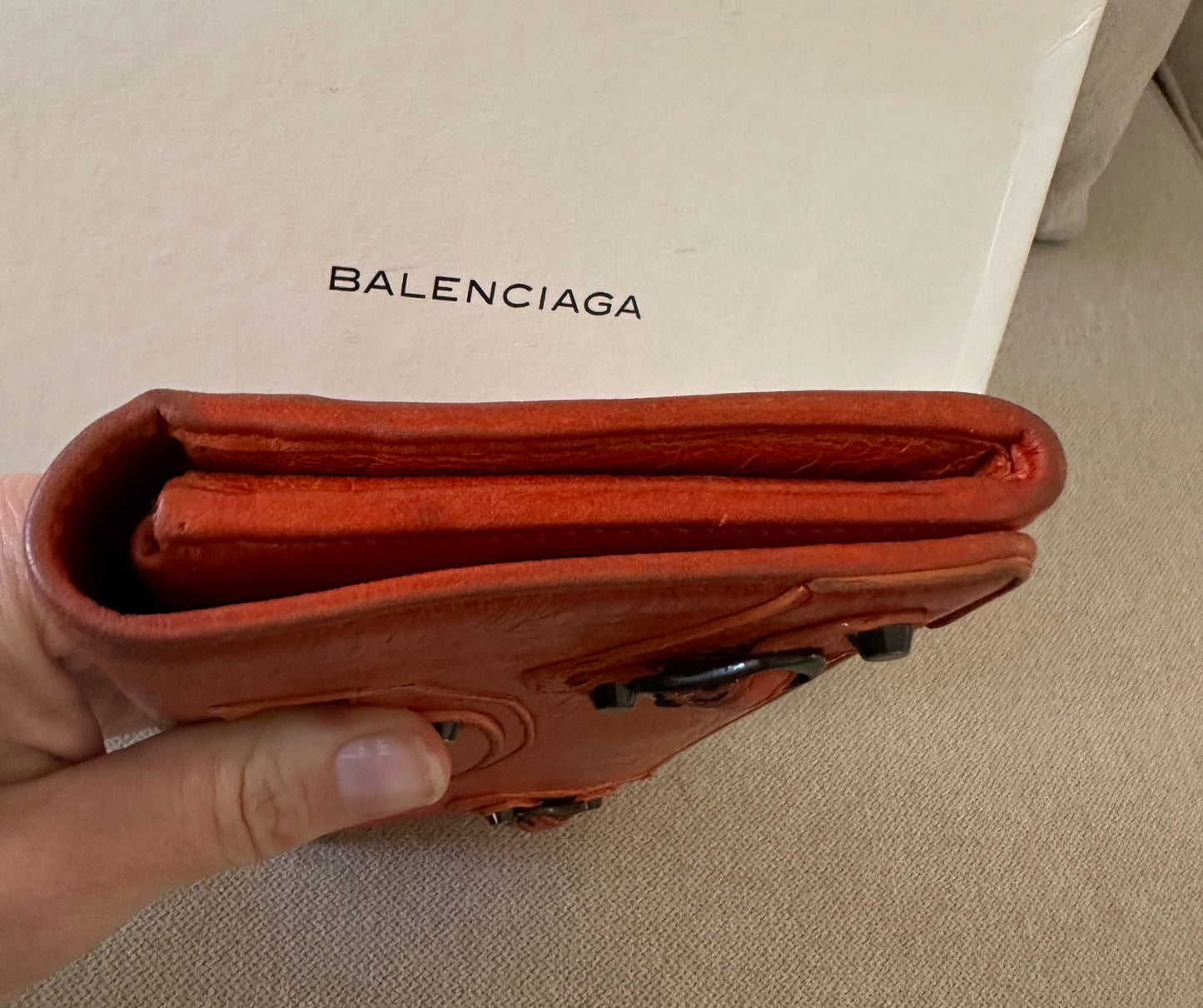 Balenciaga Classic Long Zippie Leather Wallet/Clutch in Tangerine