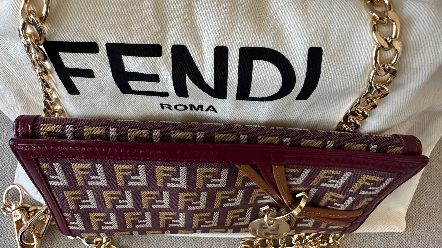 Fendi Zucchino Long wallet with Unbranded chain in multicolored leather and canvas