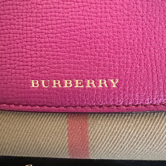 Burberry Pink and Tan Novo Check long Wallet with Gold Chain