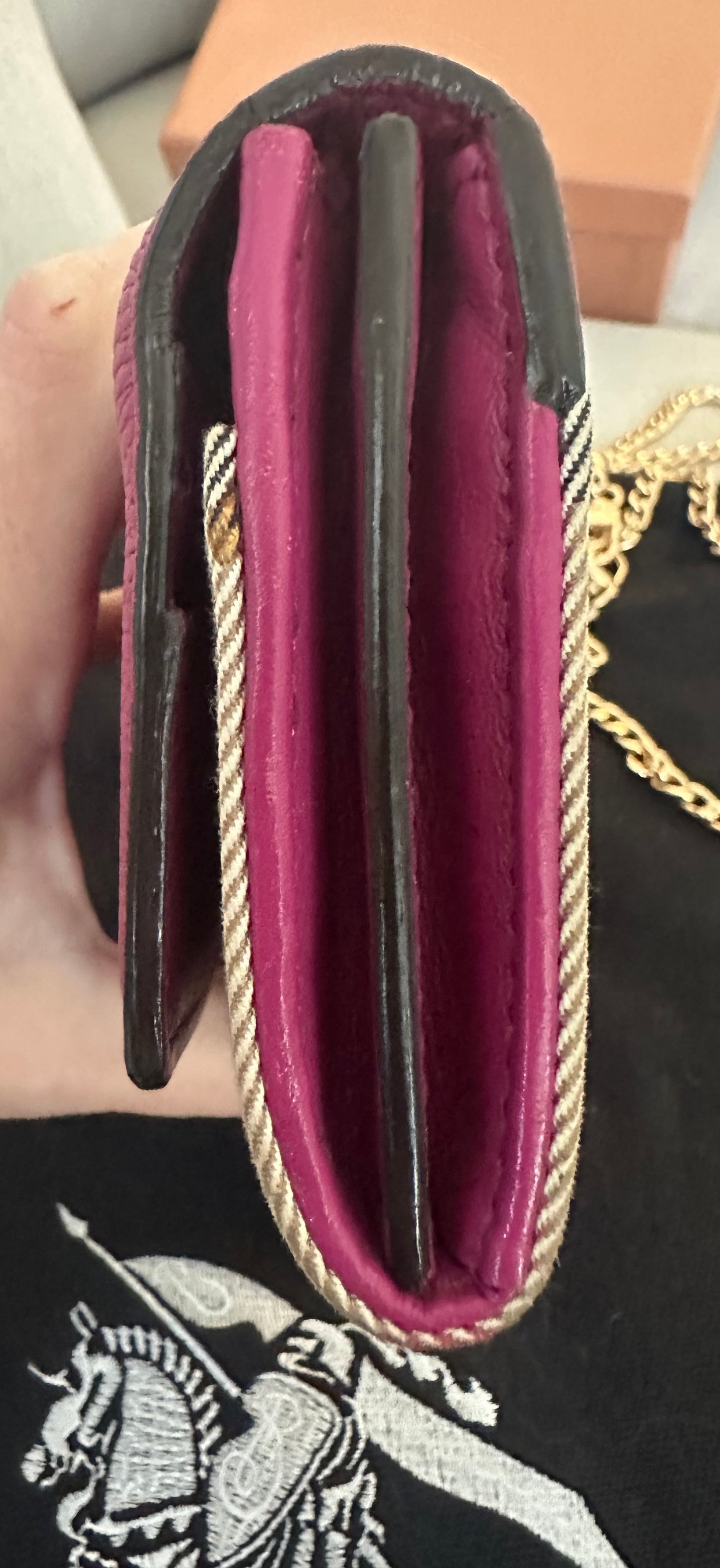 Burberry Pink and Tan Novo Check long Wallet with Gold Chain