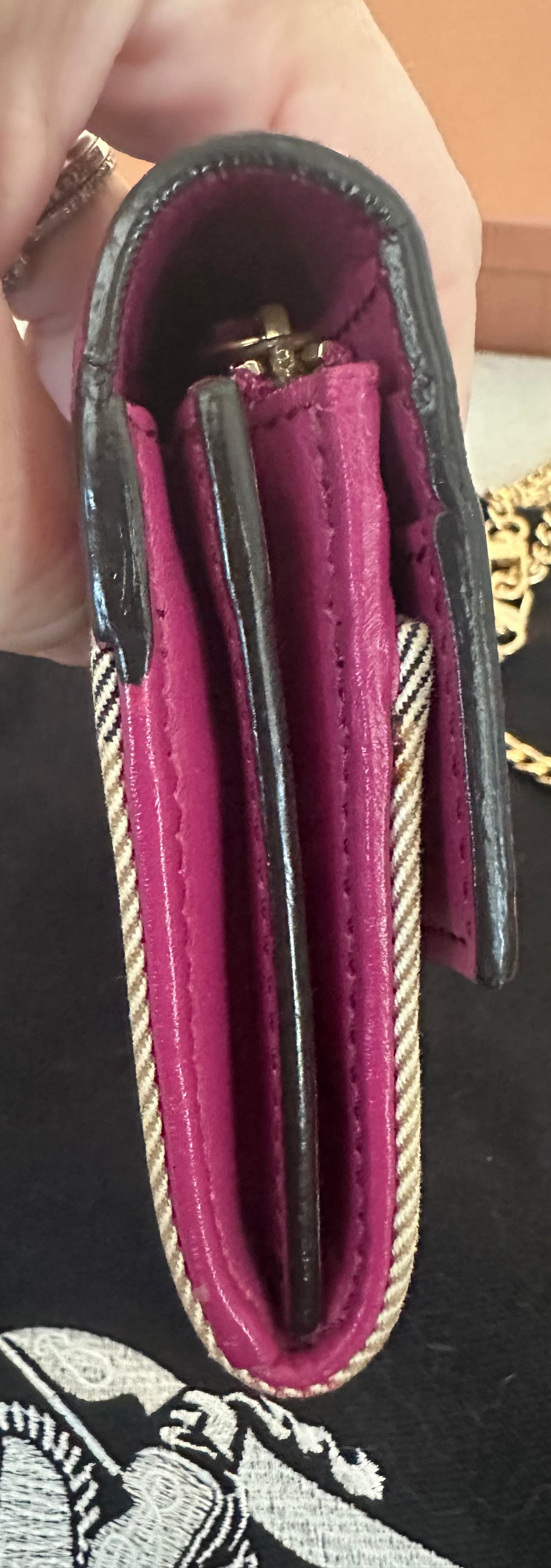 Burberry Pink and Tan Novo Check long Wallet with Gold Chain