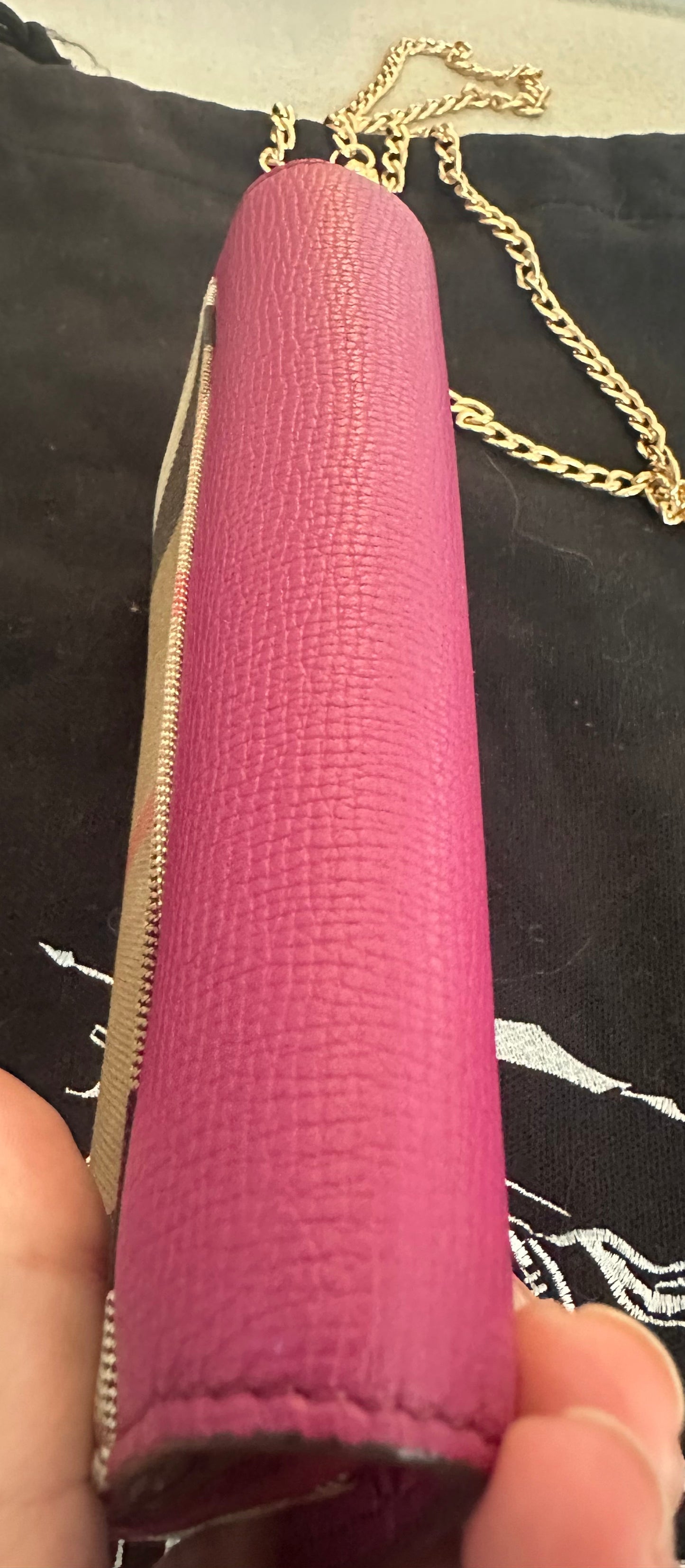 Burberry Pink and Tan Novo Check long Wallet with Gold Chain