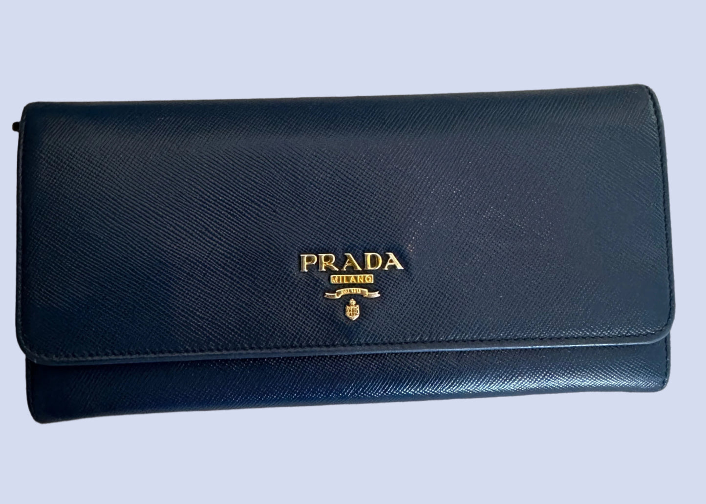 Prada Double Snap Long Leather Wallet in Deep Blue