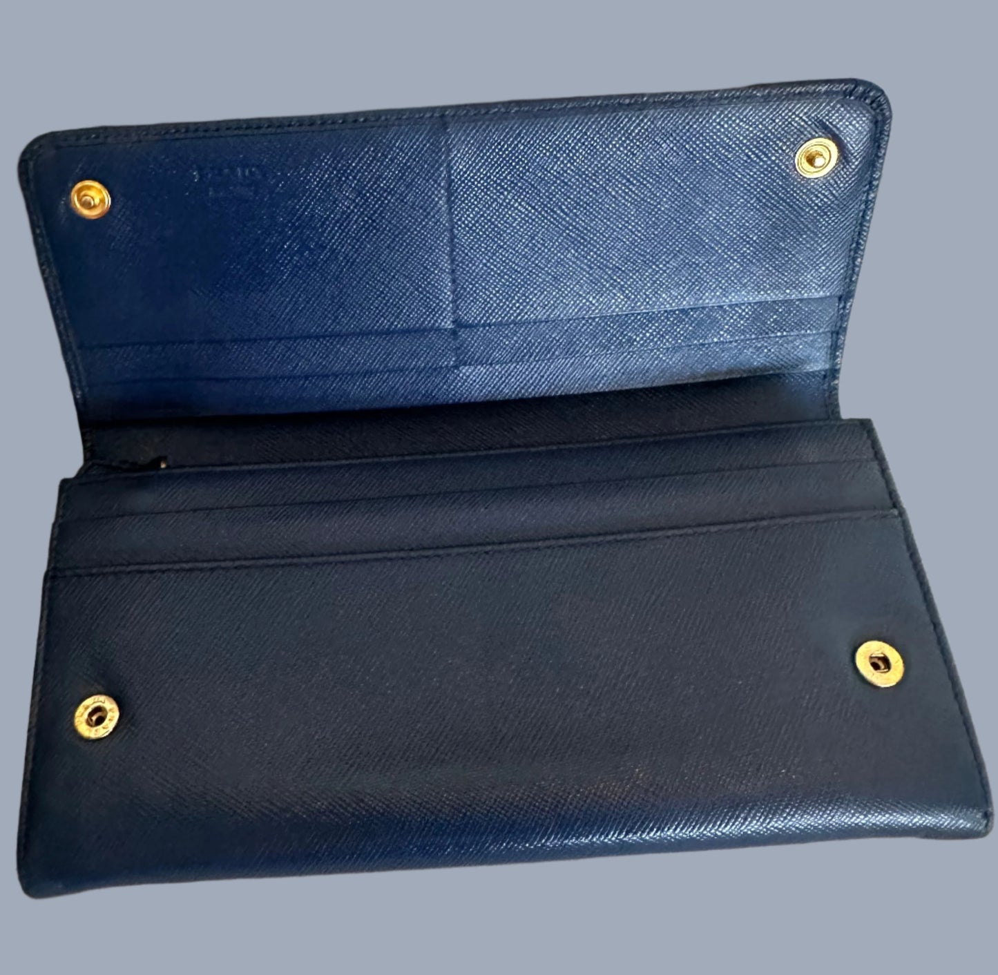 Prada Double Snap Long Leather Wallet in Deep Blue