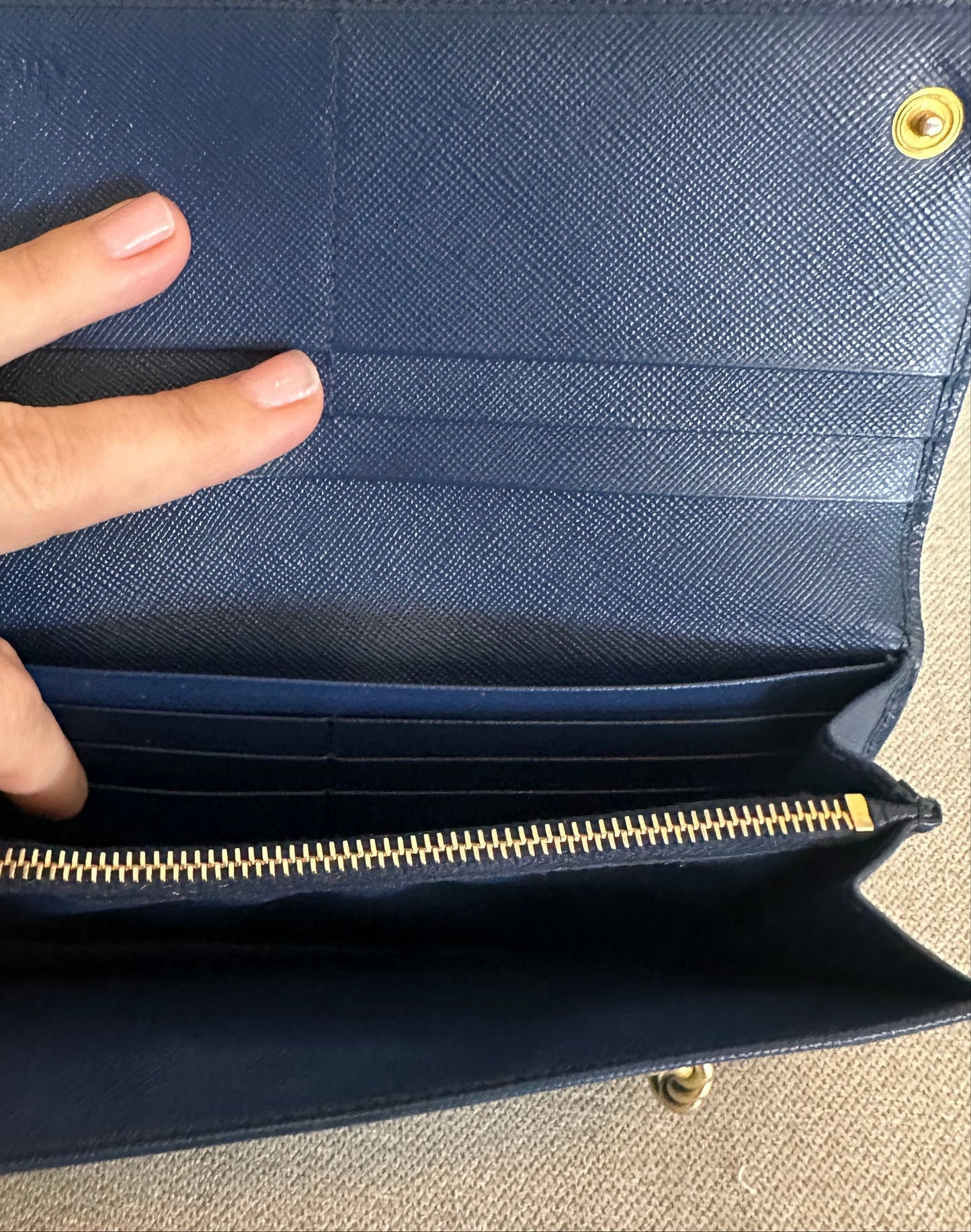 Prada Double Snap Long Leather Wallet in Deep Blue