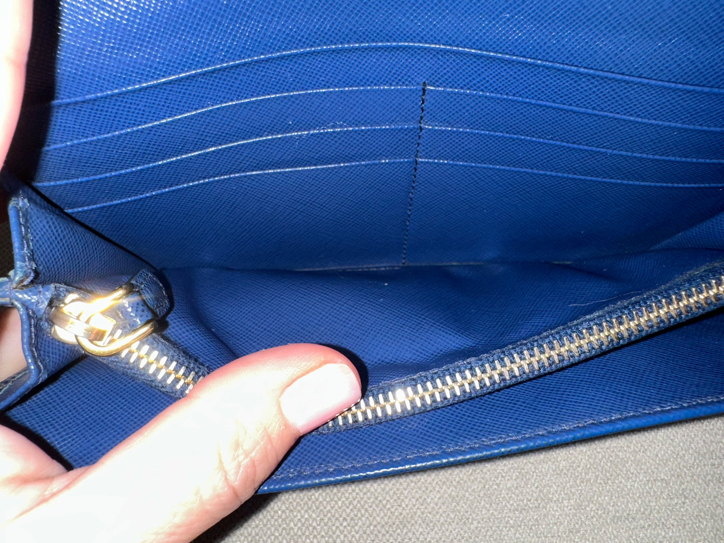 Prada Double Snap Long Leather Wallet in Deep Blue