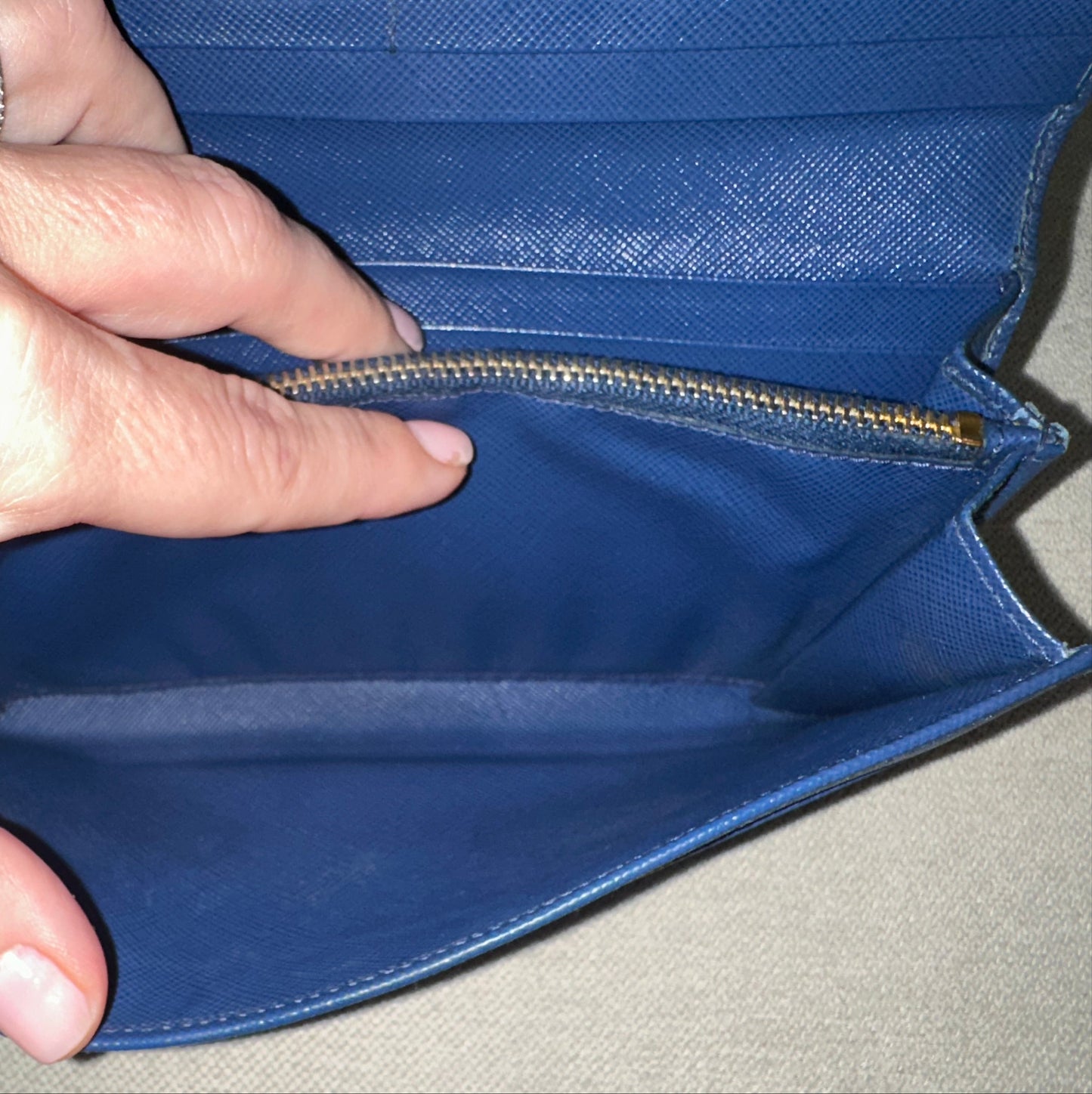 Prada Double Snap Long Leather Wallet in Deep Blue