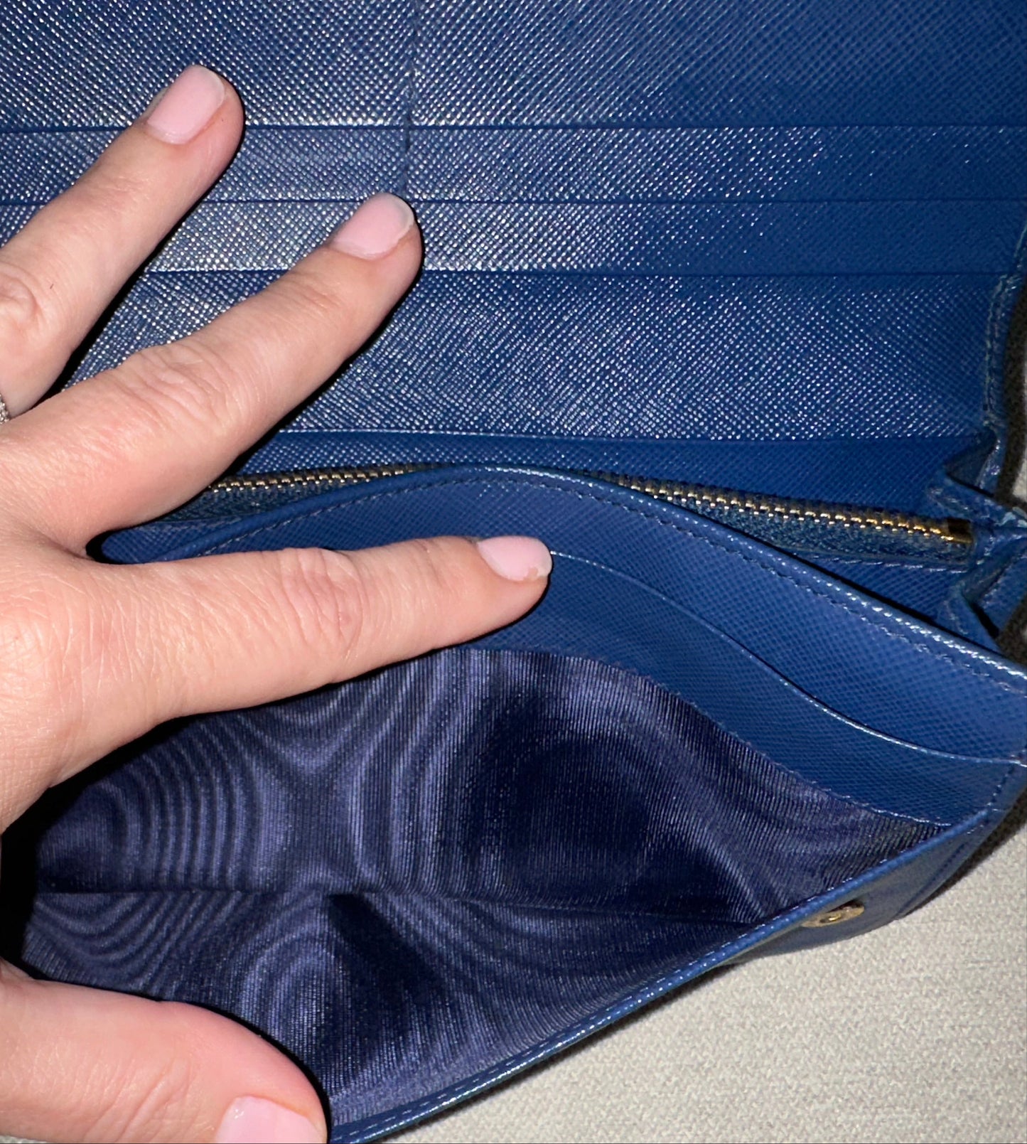 Prada Double Snap Long Leather Wallet in Deep Blue