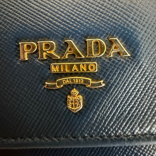 Prada Double Snap Long Leather Wallet in Deep Blue