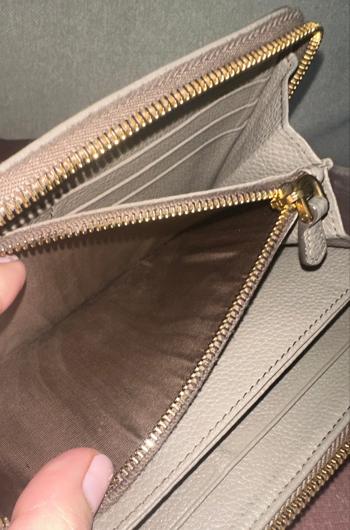 Prada Beige/Taupe Saffiano Leather Large Continental Zip Wallet with Zipper Closure