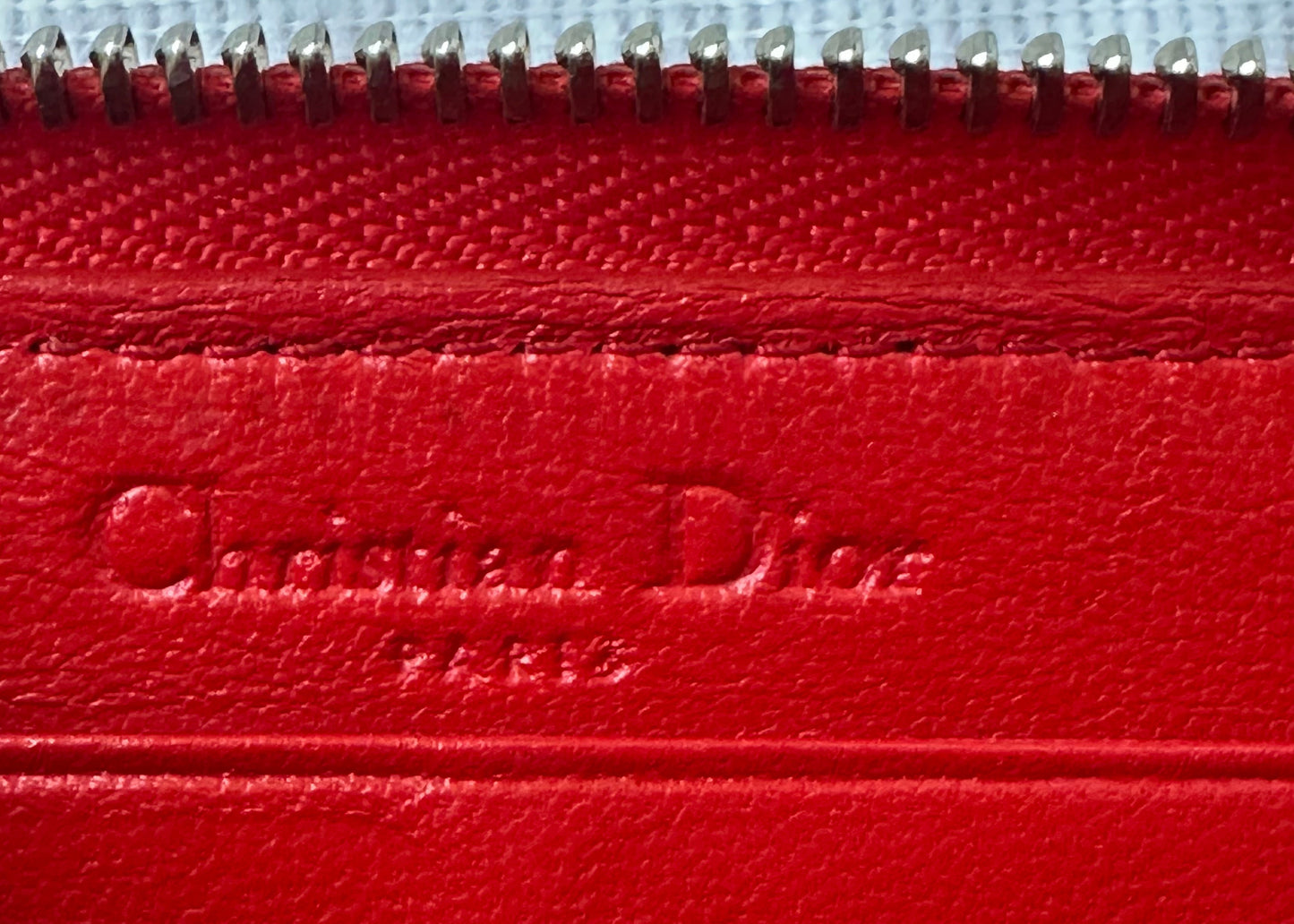Christian Dior Red Enamel Embossed Patent Leather Long Zip Wallet