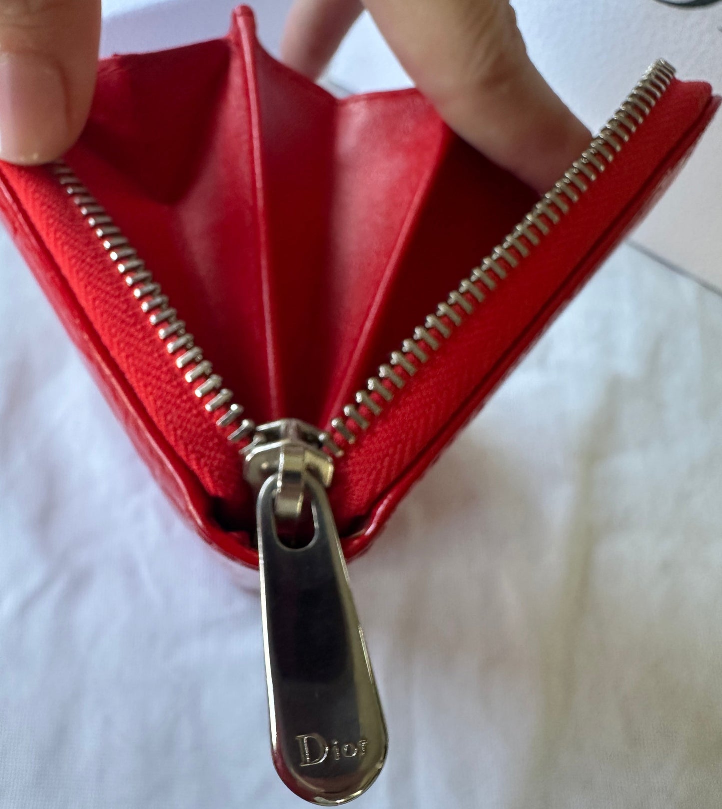Christian Dior Red Enamel Embossed Patent Leather Long Zip Wallet