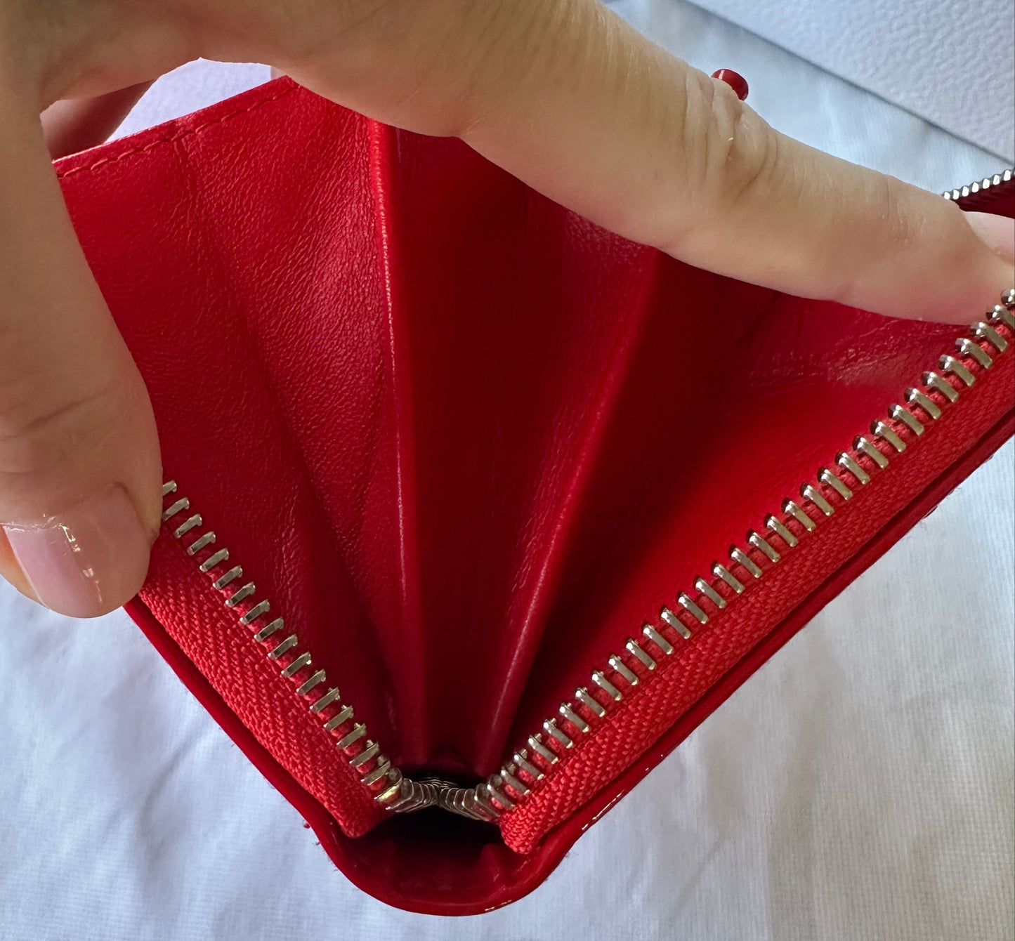 Christian Dior Red Enamel Embossed Patent Leather Long Zip Wallet