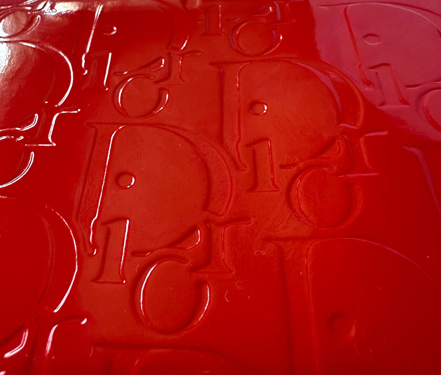 Christian Dior Red Enamel Embossed Patent Leather Long Zip Wallet