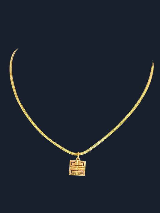 Givency Gold Geometric Pendant on original Brand-Stamped 15” chain